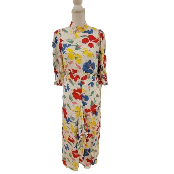 Target Dresses & Skirts - RIXO White Floral Mock Neck Maxi Dress Size 8 Midi length hard to find dress